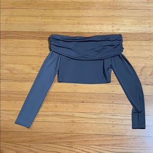 Silver crop top off the shoulder